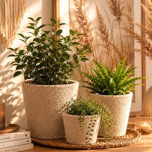 Beige teddy fabric flower pot, planter with teddy texture, boho plant pot, beige planter, living room decor, gift idea - 4 sizes