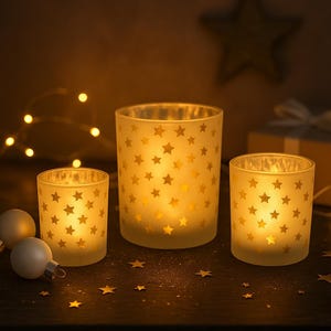 Lantern with stars gold - tealight Christmas decoration glass - festive table decoration, gift Christmas - decoration for winter time - gift idea