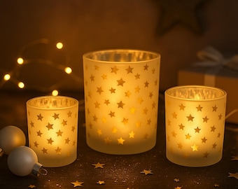 Gold Star Tealight Holder, Glass Christmas Decoration - Festive Table Decoration, Christmas Gift - Winter Decoration - Gift Idea -