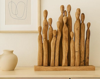 Große Holzfigur, Skulptur "Menschengruppe" – Deko Naturell - Rustikale Wohndekoration - Geschenkidee Büro - 2 Größen