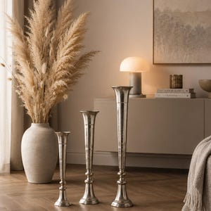 Silvertrofévas, metallvas, modern golvvas, stor dekorativ vas, bröllopsdekoration, silver, presentidé - 3 storlekar