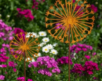 Dandelion garden stake - rust stake garden - flowerbed stake - flowerpot decoration - gift idea - weatherproof - 2 sizes