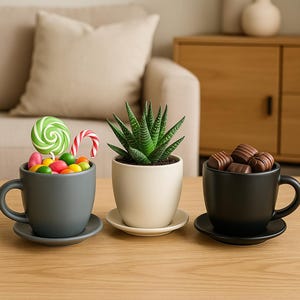XL Planting Cup, Flower Pot Cup, Coffee Cup for Planting - Ceramic Gift Cup - Gift Idea - 3 Colors