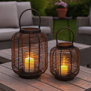 Solar-Laterne Rattanstyle – Solarbetriebene LED-Kerze Zum Aufhängen Oder Hinstellen (15 X 15,5 Cm)