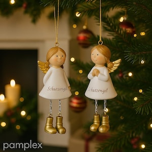 Christmas angel, guardian angel pendant set of 2, white angels with golden wings, Christmas decoration tree and window, Christmas gift idea