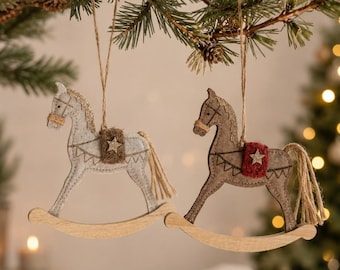 Rocking horse ornament made of felt, Christmas tree decoration, horse ornament for Christmas, Christmas tree decoration, Christmas decoration – 2 colors