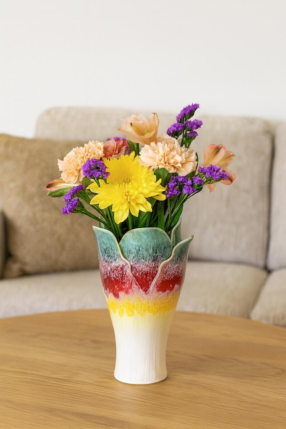 Große Vase bunt Blumenvase aus Keramik - moderne Dekovase - Blüten-Vase -Tischvase - Geschenkidee - 2 Größen