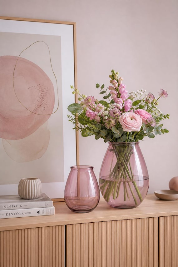 Modern Pink Glass Vase, Large Floor or Table Vase, Decorative Flower Vase, Pink Glass Vase, Gift Idea - 2 Sizes