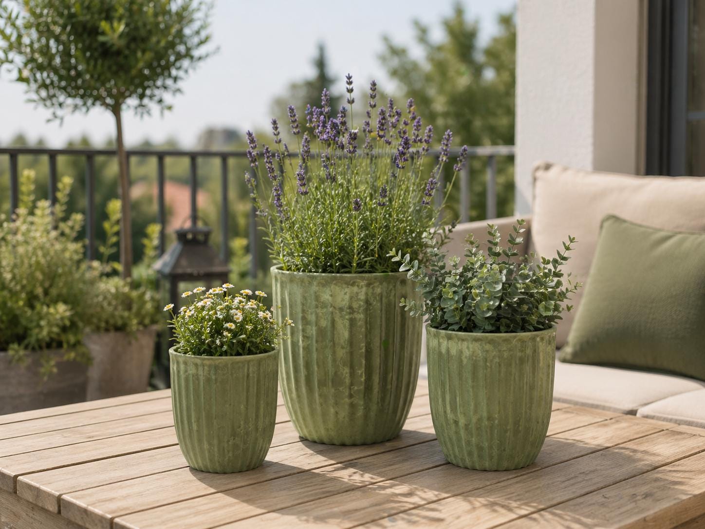 Green Flower Pot, Ribbed Plant Pot, Plastic Planter - 3 Sizes, Modern ...