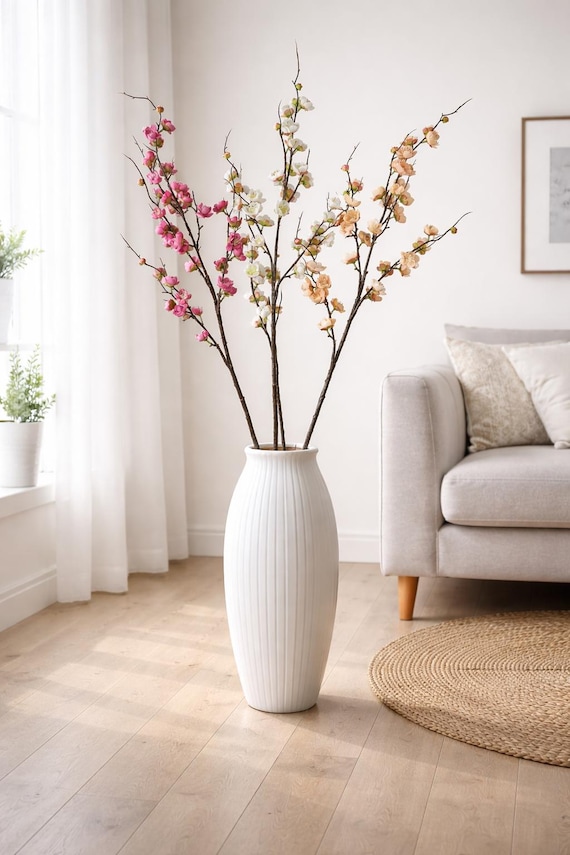 Kirschblütenzweige Künstliche, Kirschzweig 96cm - Seidenblumen in 3 Farbe - Kunstblumen Frühlingsdeko - Geschenkidee