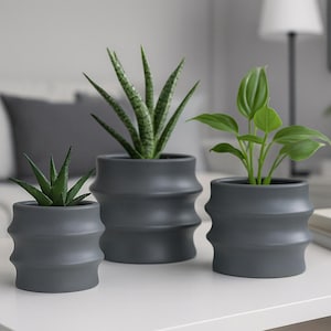 Flowerpot grey - Modern planter - Plant pot wave-shaped - Cylinder pot for planting - Gift idea - 3 sizes