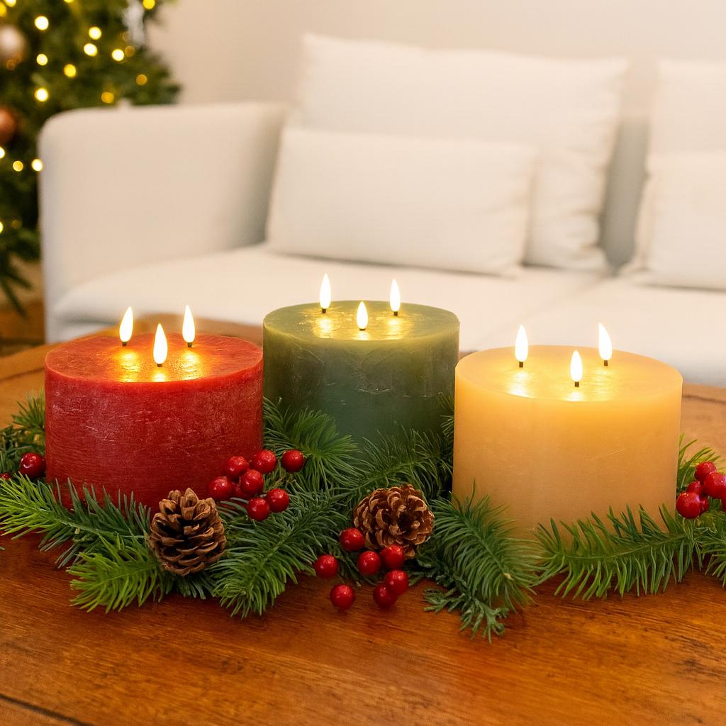 LED Candle Timer - 3 Wick Real Wax Candle - Flameless Candle - Table Decoration Wedding, Christmas - Battery Operated - Gift Idea