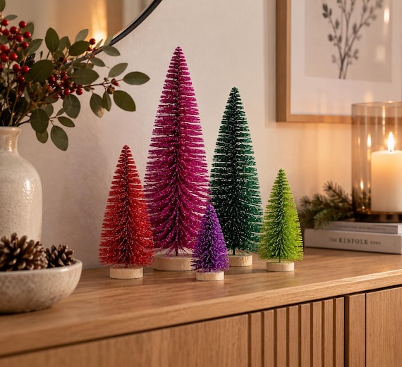 Glitzer Tannenbaum, Deko Weihnachtsbaum mit Holzfuß – Baum mit Glitzer Weihnachten - Winterdeko Wohnzimmer Geschenkidee - 5 Farben