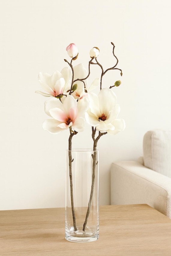 Kunstblumen Magnolie, Seidenblumen - Blütenzweig 48 cm - Geschenkidee