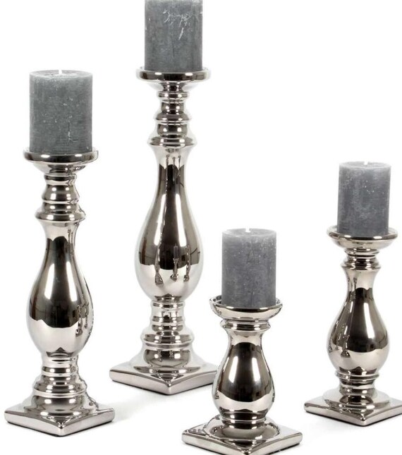 6 Portacandele In Vetro Argentato Adolpha - Per Candele A Stelo, Stile Vintage - Foto 10