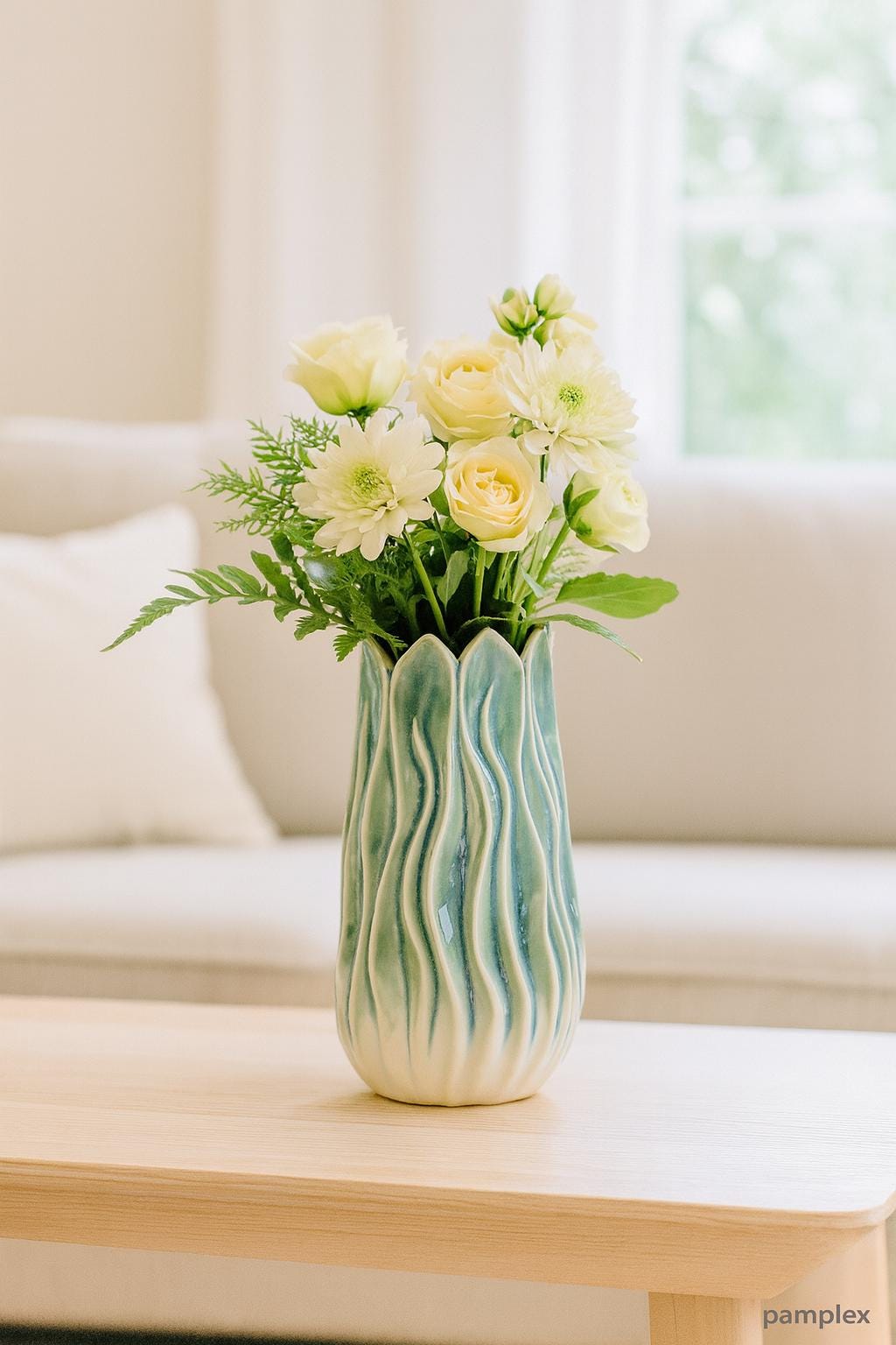 Vase "Ocean" – Flower vase – Ceramic vase – Maritime decoration – turquoise-white, height 31 cm – Waterproof – Gift idea