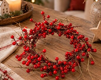 Red berry wreath 26 cm, artificial Christmas wreath, autumn decoration, Christmas table decoration, Advent wreath, winter decoration, red berry decoration - 26 cm