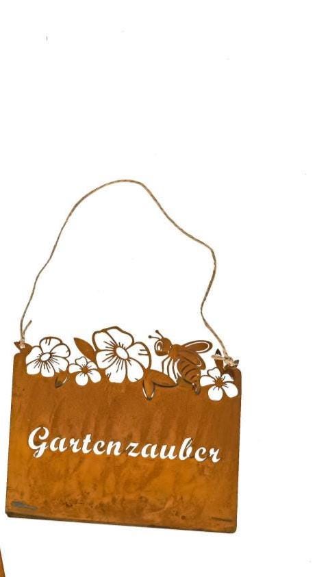 UNUS Spilla Da Giardino In Metallo Arrugginito - Cartello Decorativo Con Scritta In Tedesco, 66x22 Cm, Rustico