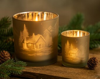 Glass Christmas lantern, tealight holder winter landscape, Christmas decoration, Advent table decoration, winter decoration, candle holder - gift idea