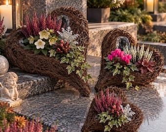 Fioriera a forma di cuore, cuore per piantare, decorazione tombale a forma di cuore, decorazione per il lutto, decorazione tombale per Ognissanti, fioriera a forma di cuore – 3 misure
