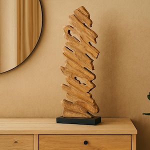Wooden sculpture – Modern wooden figure – Rustic home decoration – Natural – Office decoration – natural/black – Gift idea – 23 x 10 x 63.5 cm