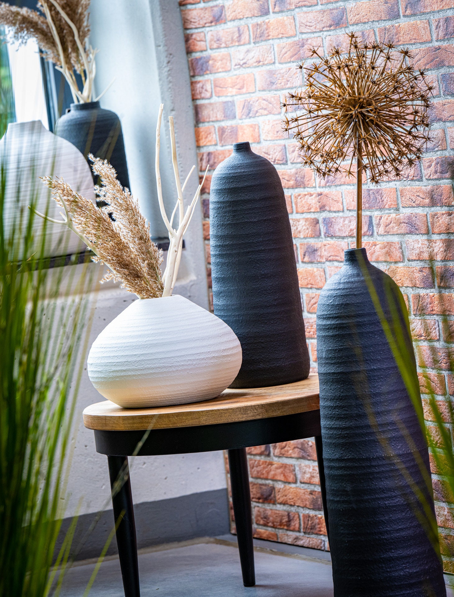 Deko Vase Set Of 3 – Schwarze Keramikvasen, Gedrehte Form, 3 Größen (18,5/22,5/27 Cm), Minimalistisch & Modern Für Wohn- & Schlafzimmer