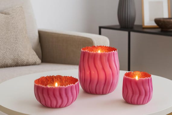 Windlicht pink Metall, Teelichthalter glänzend innen - Tischdeko Frühlings - Kerzenhalter emailierte - Gartendeko - Geschenkidee - 3 Größen