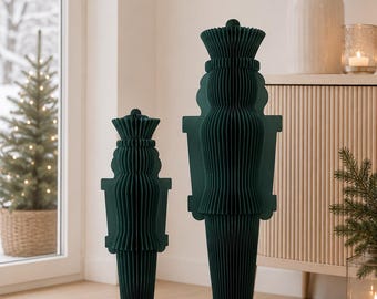 Cascanueces grande de papel, adorno navideño, figura verde, idea de regalo de Navidad - 2 tamaños
