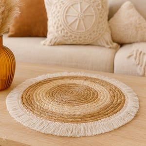 Boho Tischuntersetzer rund, Natur Seegras mit Fransen – Tischmatte rund – Verschiedene Durchmesser für stilvolle Wohnaccessoires - Geschenk