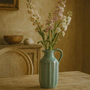 Flower vase - Carafe vase in light blue - Vase with handle - Vintage decoration - Vase for fresh bouquets and dried flowers - Gift idea
