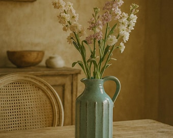 Flower vase - Carafe vase in light blue - Vase with handle - Vintage decoration - Vase for fresh bouquets and dried flowers - Gift idea
