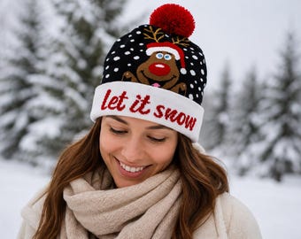 LED Christmas Hat Reindeer, Funny Christmas Hat with Light, Knitted Christmas Hat, Christmas Market Hat, Party Hat, Gift