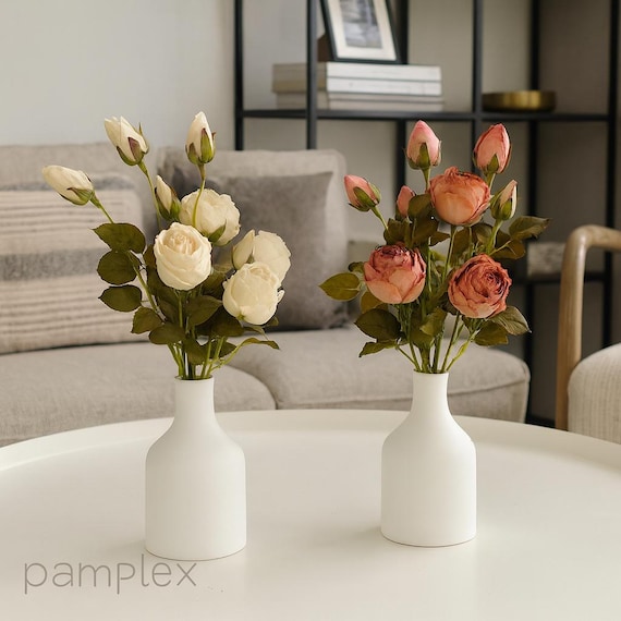 Kunstblumenstrauß Rosen, Vintage Deko in Creme und Rost, künstliche Rosen für Vase oder Tischdeko - Geschenkidee - 2 Farben