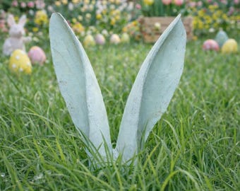 Vintage tuinsteker met konijnenoortjes, paasdecoratie voor in de tuin, weerbestendige lentetuindecoratie, landelijke stijl, 2 maten - ideaal paascadeau