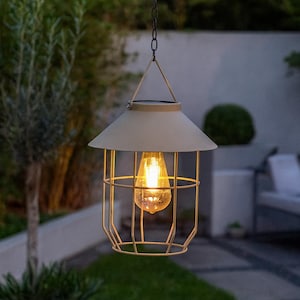 Farol solar de metal, farol colgante – Farol de jardín resistente a la intemperie – Iluminación exterior con batería – Idea de regalo para jardín – 21x21x23 cm