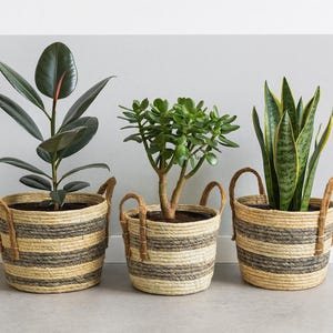 Vasi da fiori, cestini per piante grigi, bianchi - set di cestini decorativi - stile boho - set di 3 cestini naturali - cestini per piante e contenitori - idea regalo