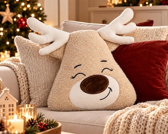 Cuscino a forma di alce, decorazione natalizia per soggiorno, cuscino di Natale - cuscino decorativo per Natale, regalo di Natale, regalo per il Secret Santa - 36 x 35 cm