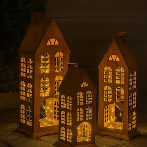 XL Lantern House Rust - Light House - Autumn Decoration - Decorative House Metal - Lantern in House Shape - Garden Decoration - Weatherproof - Gift Idea