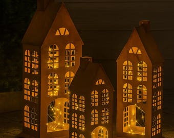 XL Lantern House Rust - Light House - Autumn Decoration - Decorative House Metal - Lantern in House Shape - Garden Decoration - Weatherproof - Gift Idea