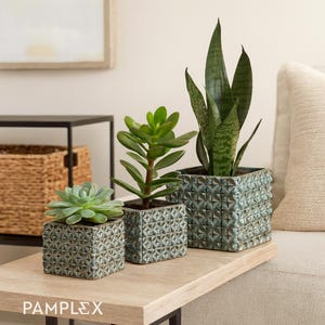 Square flowerpot blue – Modern planter – Plant pot – Relief design – 3 sizes