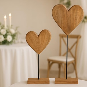 XL Decorative Heart Stand, Wooden Heart on Stand - Romantic Natural Decoration - Rustic Decoration - Gift Ideas, Weddings, Valentine&#39;s Day - 2 Sizes