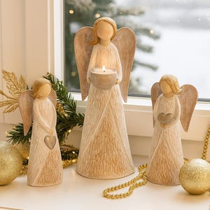 Christmas angel with tealight - angel figure, white antique - winter decoration modern - angel decoration figure Christmas, Advent - gift idea