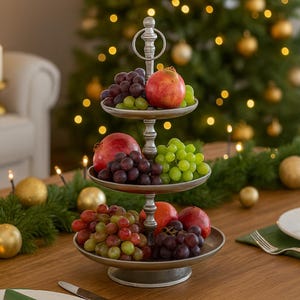 Metal etagere 3-tier silver - Decorative plate metal - Serving stand - etagere with 3 levels - Table decoration wedding, buffet or Christmas