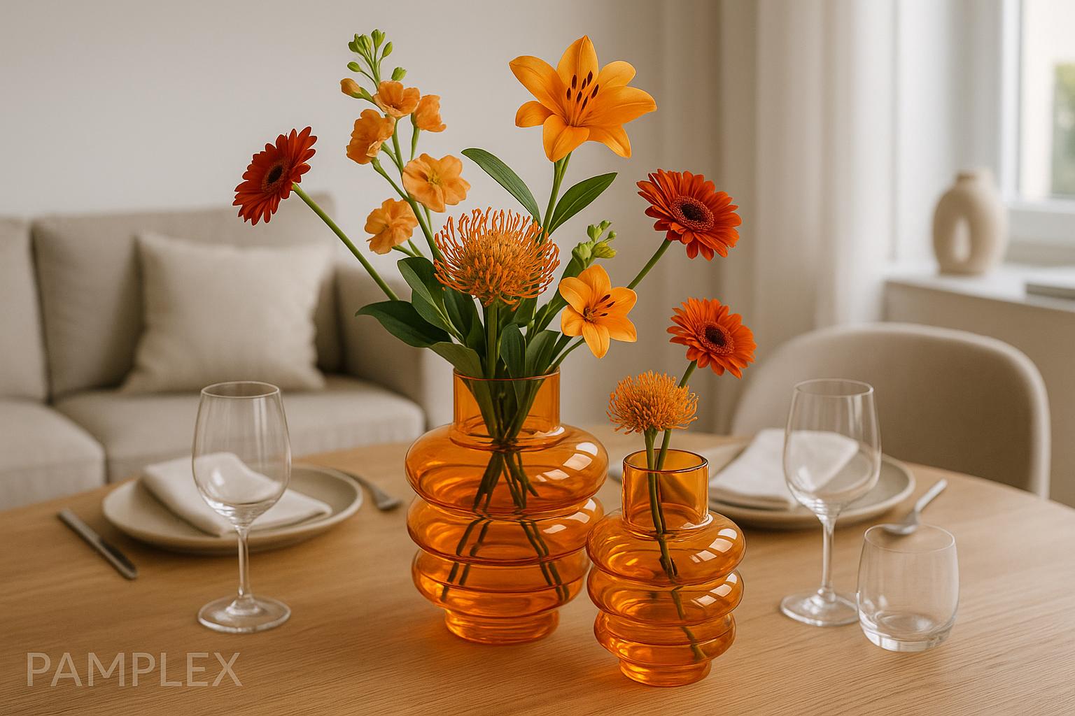 Orange Vase, Retro Glass Vase - Modern Flower Vase - Vintage Table