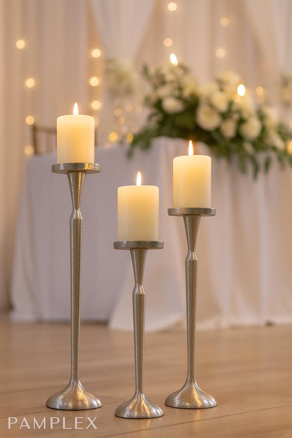 Boden Kerzenständer Metall silber - moderner Kerzenhalter Metall, 3 Größen, Deko Wohnzimmer - Geschenkidee