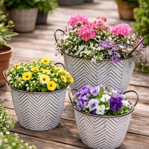 Rustikale Zink-Schale, Blumentopf Metall - Übertopf mit Fischgrätenmuster - Pflanztopf Tannenbaum - Geschenkidee -  6 Größen