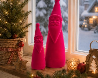 Christmas decoration Santa Claus, velvet Santa Claus figure, flocked Santa Claus, Christmas decoration, pink - gift idea - 2 sizes