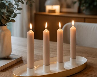 Metall Kerzenhalter Weiß für 4 Kerzen, Adventsdeko - Moderne Tischdeko Hochzeit - Adventskerzenhalter, Geschenkidee