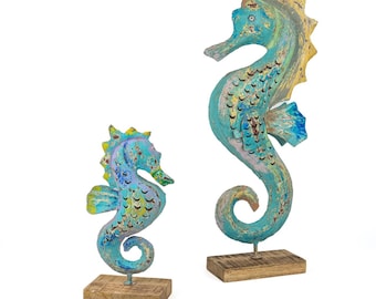 Seahorse statue made of metal - lantern maritime decoration - candle holder - vintage style - coastal decoration - seahorse figure - 2 sizes available