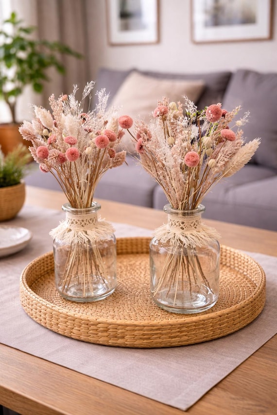 Small Dried Flower Bouquet, Pink and Natural, Boho Decor Glass Vase, Living  Room Table Decoration, Modern Dried Flowers, Gift Idea - Etsy